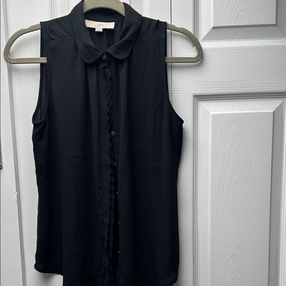 LOFT Black Sleeveless Button Down Blouse with Peter Pan Collar